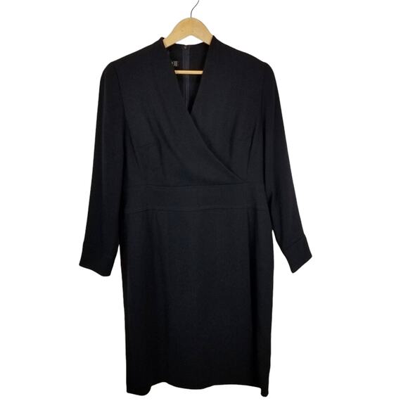 Louis Feraud Women's Classic Navy Blue Wool Long Sleeve Faux Wrap Dress Size 14 - Picture 1 of 5